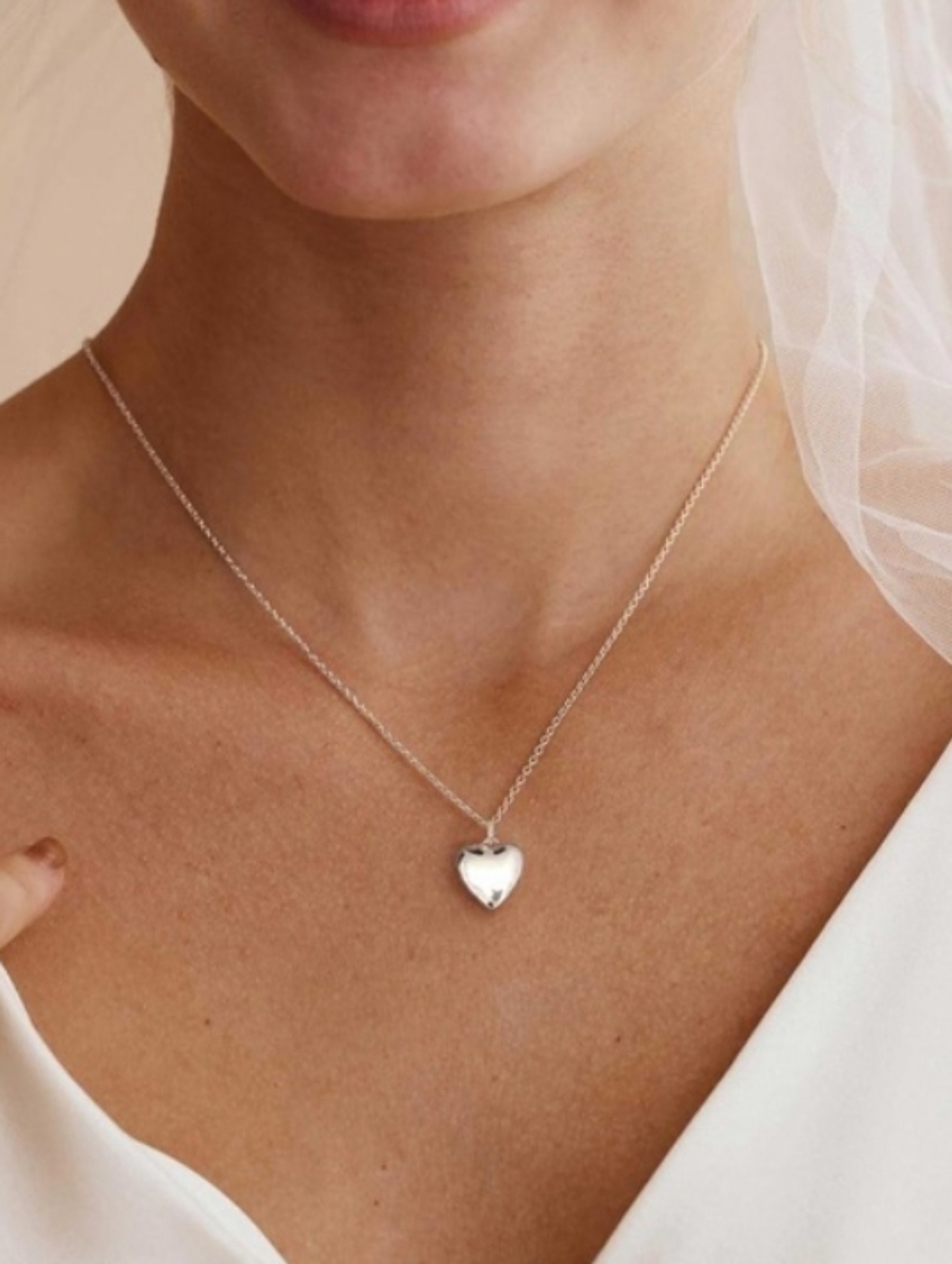 Anthropologie Silver Puffy Heart Necklace